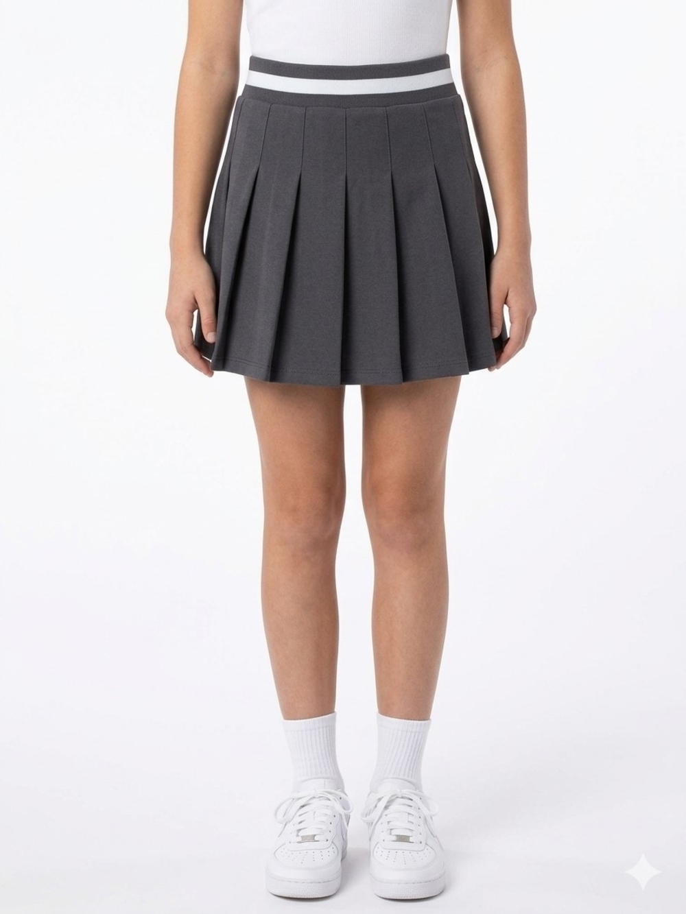 SHEIN Pleated Mini Skirt with Shorts (Skort) Striped Waistband Size S (4)